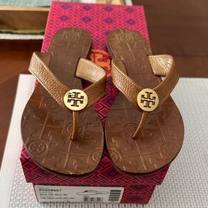 Tory Burch Royal Tan and Gold Thora Sandals